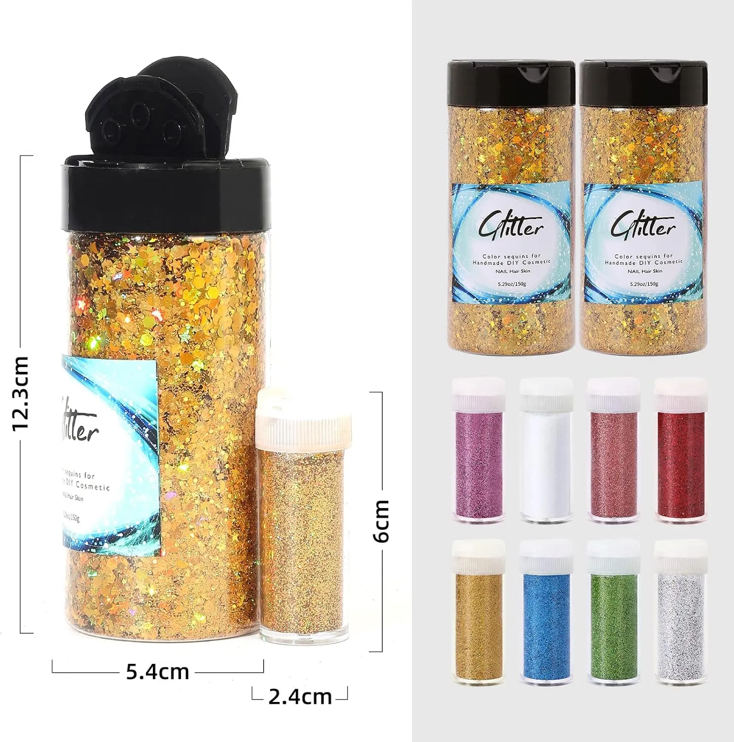 Craft Glitter, 380g Nail Glitter Powder 10 Jars Glitter with Tools,AARDWO Vibrant Multi-Purpose Glitter for Body,Eyeshadow,Cosmetic,Nail Arts,Crafts,Decoration,DIY(Star&Moon Shape, Gold)