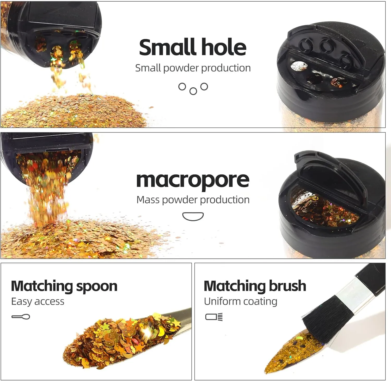 Craft Glitter, 380g Nail Glitter Powder 10 Jars Glitter with Tools,AARDWO Vibrant Multi-Purpose Glitter for Body,Eyeshadow,Cosmetic,Nail Arts,Crafts,Decoration,DIY(Star&Moon Shape, Gold)
