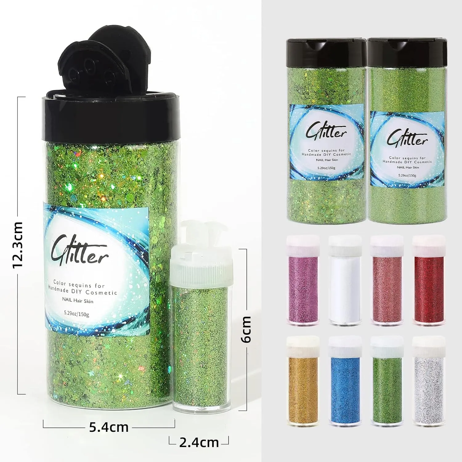 Craft Glitter, 380g Nail Glitter Powder 10 Jars Glitter with Tools,AARDWO Vibrant Multi-Purpose Glitter for Body,Eyeshadow,Cosmetic,Nail Arts,Crafts,Decoration,DIY(Star&Moon Shape, Green)
