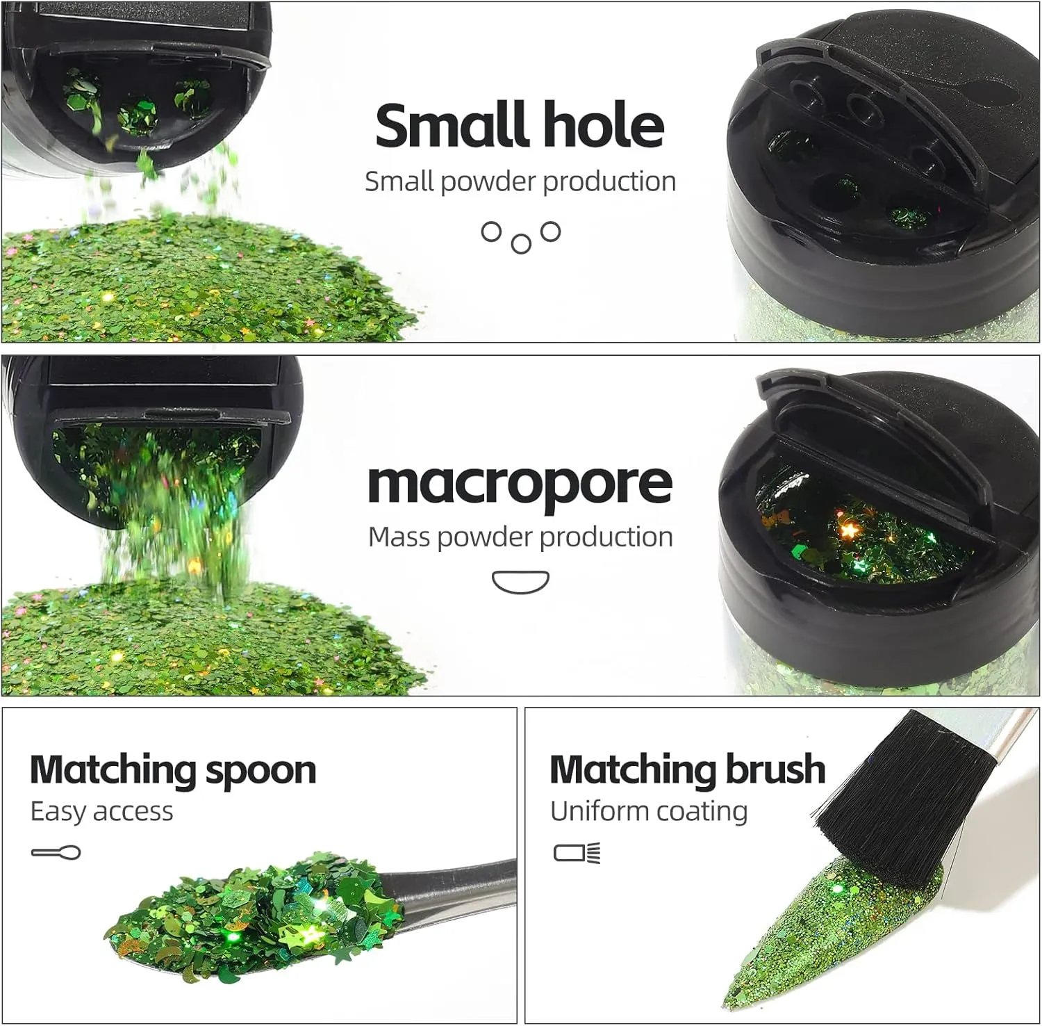 Craft Glitter, 380g Nail Glitter Powder 10 Jars Glitter with Tools,AARDWO Vibrant Multi-Purpose Glitter for Body,Eyeshadow,Cosmetic,Nail Arts,Crafts,Decoration,DIY(Star&Moon Shape, Green)