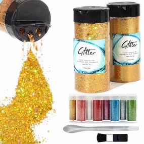 Craft Glitter, 380g Nail Glitter Powder 10 Jars Glitter with Tools,AARDWO Vibrant Multi-Purpose Glitter for Body,Eyeshadow,Cosmetic,Nail Arts,Crafts,Decoration,DIY(Hexagon Shape, Gold)