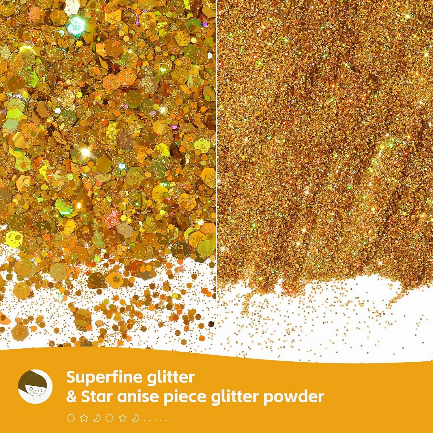 Craft Glitter, 380g Nail Glitter Powder 10 Jars Glitter with Tools,AARDWO Vibrant Multi-Purpose Glitter for Body,Eyeshadow,Cosmetic,Nail Arts,Crafts,Decoration,DIY(Hexagon Shape, Gold)