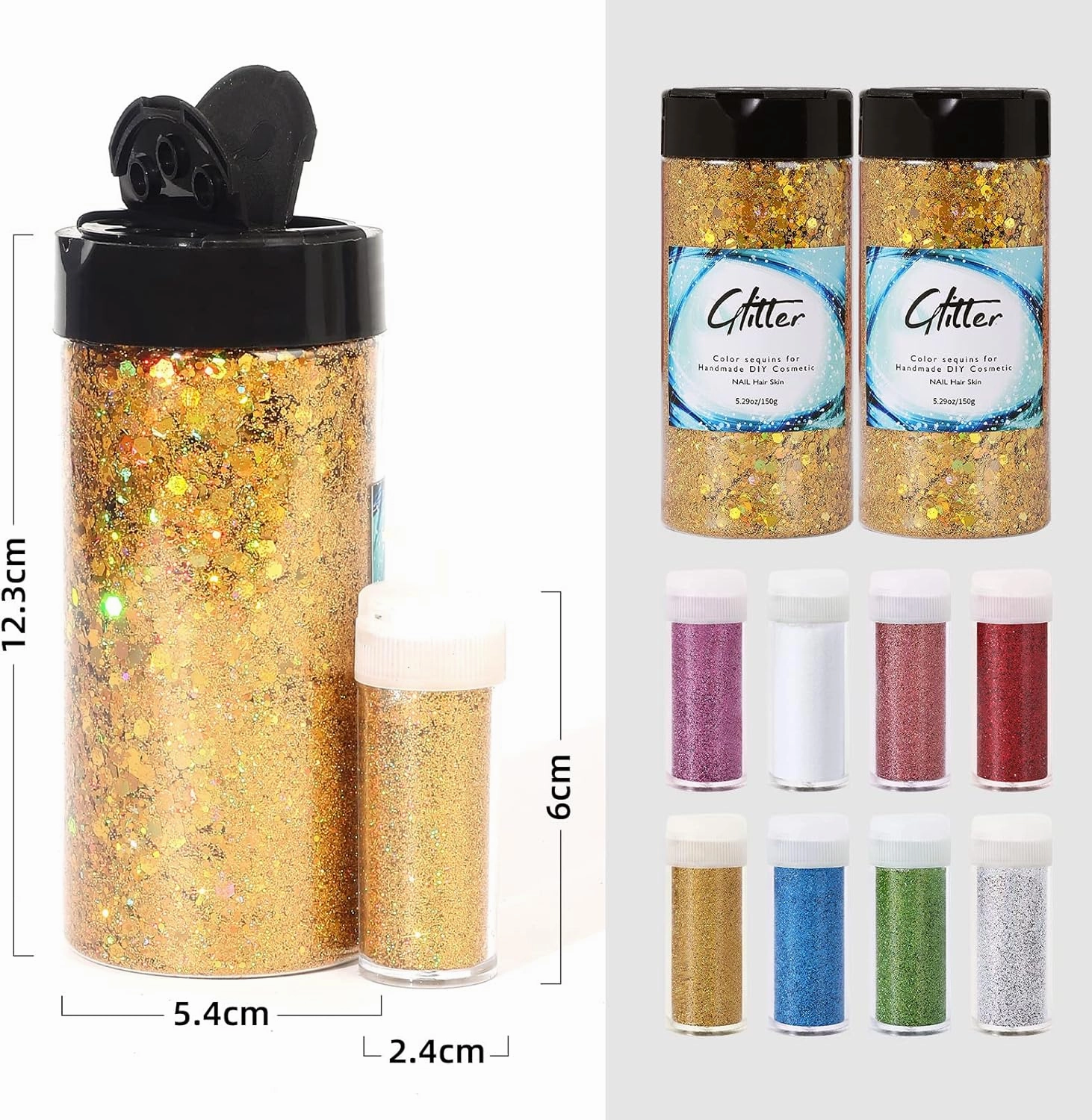 Craft Glitter, 380g Nail Glitter Powder 10 Jars Glitter with Tools,AARDWO Vibrant Multi-Purpose Glitter for Body,Eyeshadow,Cosmetic,Nail Arts,Crafts,Decoration,DIY(Hexagon Shape, Gold)