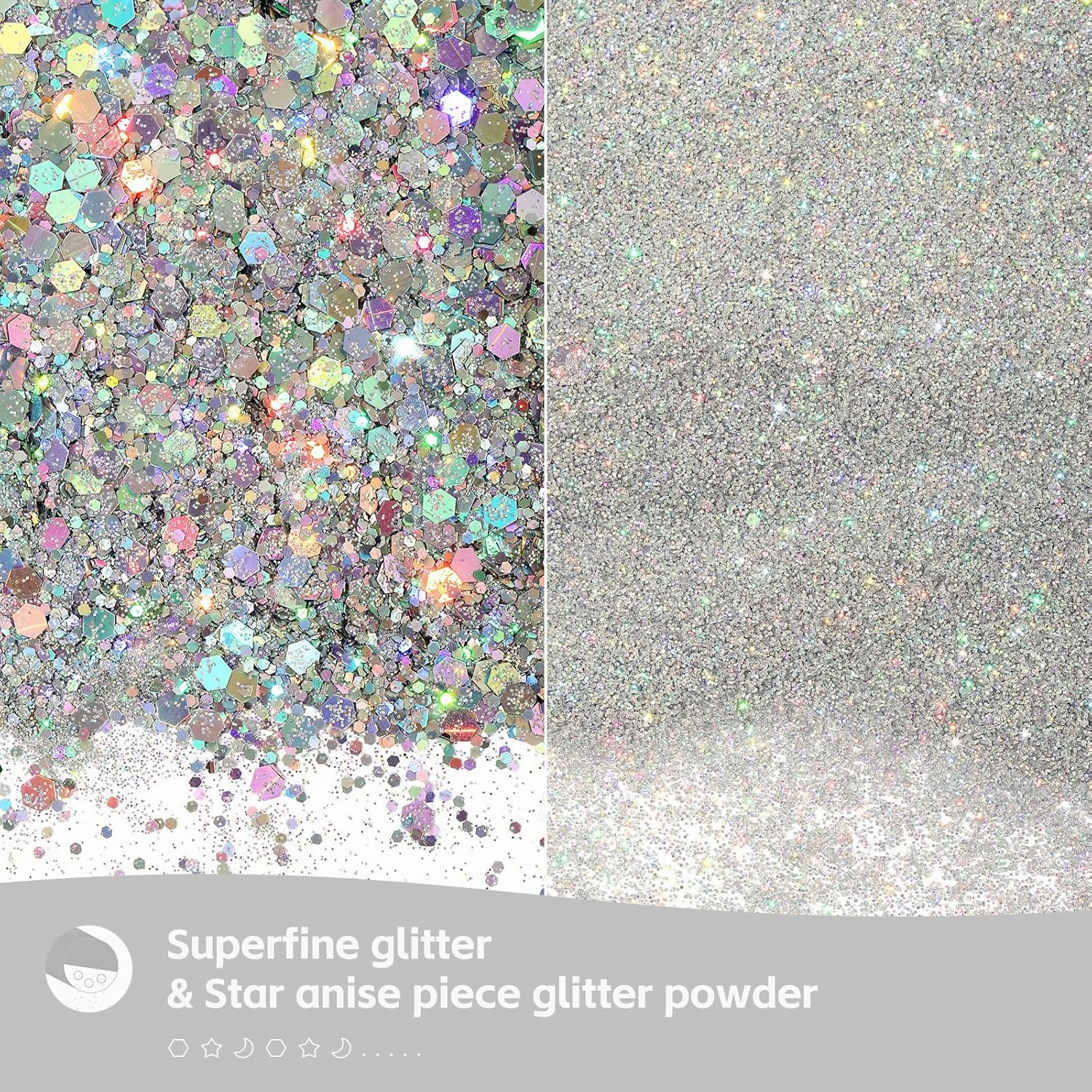 Craft Glitter, 380g Nail Glitter Powder 10 Jars Glitter with Tools,AARDWO Vibrant Multi-Purpose Glitter for Body,Eyeshadow,Cosmetic,Nail Arts,Crafts,Decoration,DIY(Hexagon Shape, Silver)