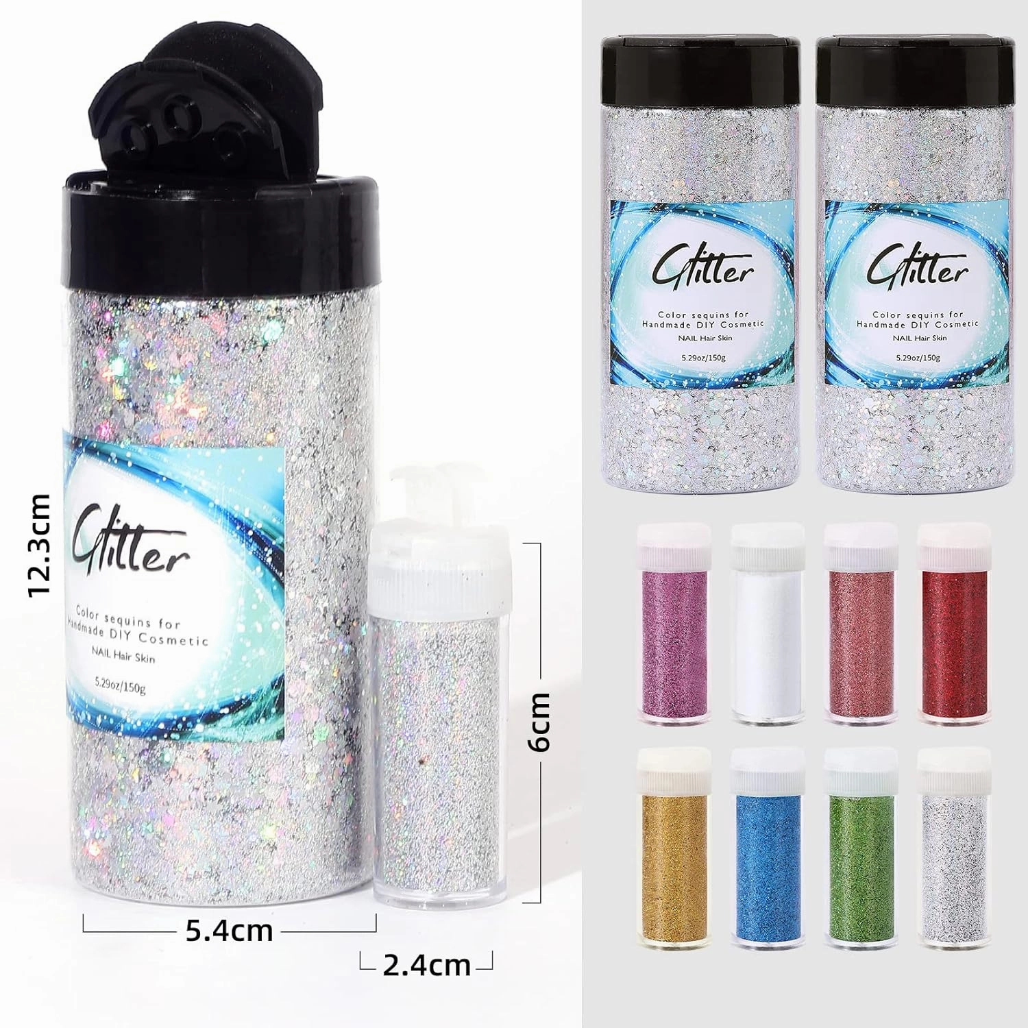 Craft Glitter, 380g Nail Glitter Powder 10 Jars Glitter with Tools,AARDWO Vibrant Multi-Purpose Glitter for Body,Eyeshadow,Cosmetic,Nail Arts,Crafts,Decoration,DIY(Hexagon Shape, Silver)