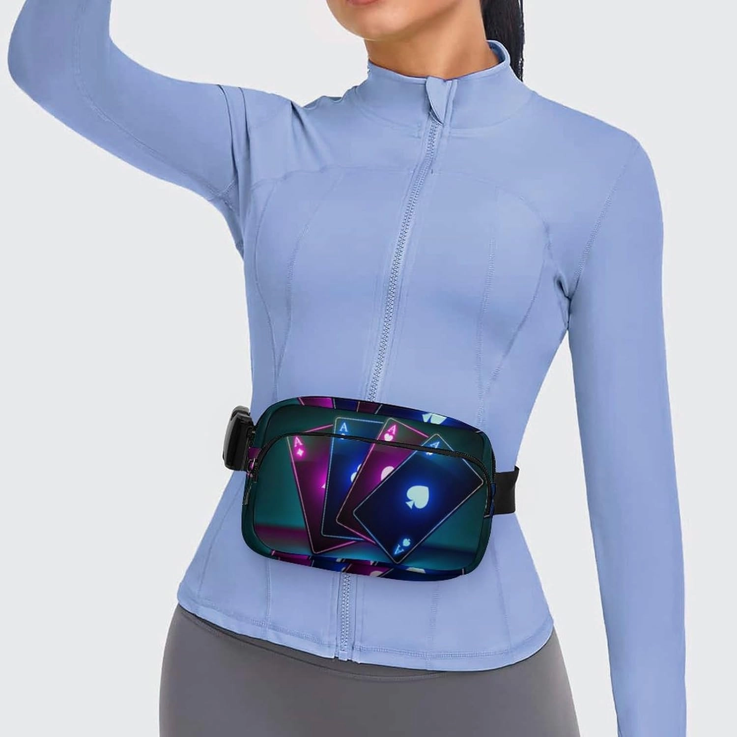 Crossbody Fanny Pack for Women Men, Ace Of Poker Card Style Neon Black Belt Pouch Bum Bag Adjustable Strap, Lightweight & Waterproof Waist Pack Outdoors Sport Running Pack