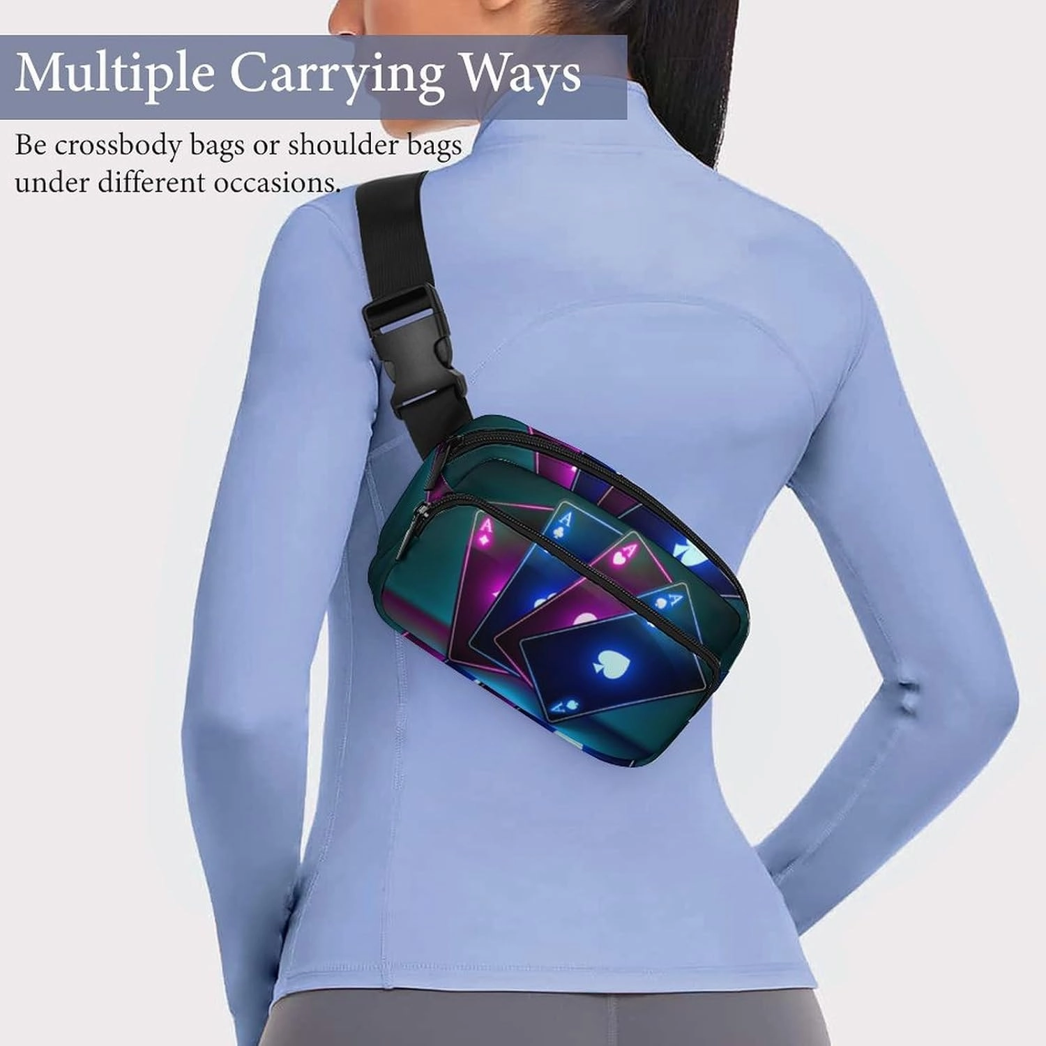 Crossbody Fanny Pack for Women Men, Ace Of Poker Card Style Neon Black Belt Pouch Bum Bag Adjustable Strap, Lightweight & Waterproof Waist Pack Outdoors Sport Running Pack