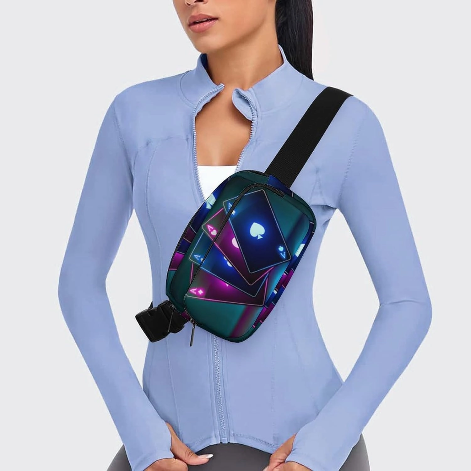 Crossbody Fanny Pack for Women Men, Ace Of Poker Card Style Neon Black Belt Pouch Bum Bag Adjustable Strap, Lightweight & Waterproof Waist Pack Outdoors Sport Running Pack