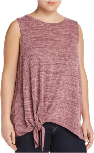 Cupio Womens Plus Knot-Front Space Dye Tank Top Pink 2X