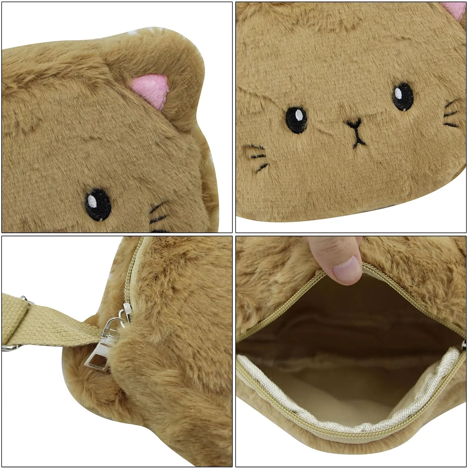 Cute Cat Crossbody Purse Pink Small Fluffy Satchel Shoulder Bag Animal Plush Messenger Bag Kawaii Purse for Women