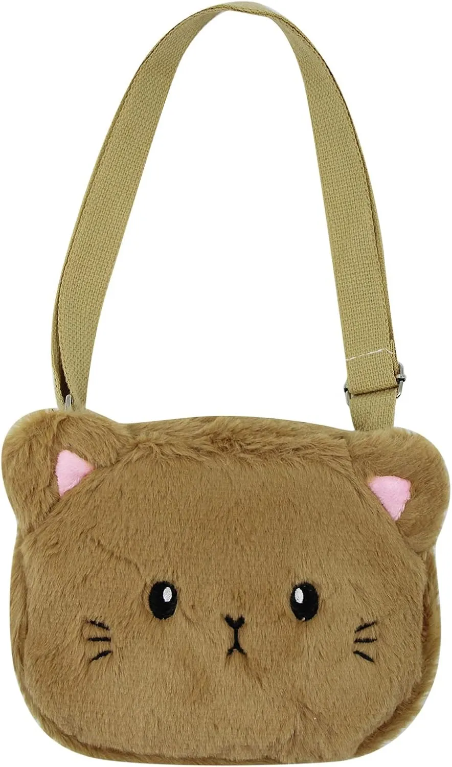 Cute Cat Crossbody Purse Pink Small Fluffy Satchel Shoulder Bag Animal Plush Messenger Bag Kawaii Purse for Women