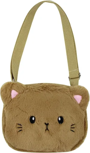 Cute Cat Crossbody Purse Pink Small Fluffy Satchel Shoulder Bag Animal Plush Messenger Bag Kawaii Purse for Women
