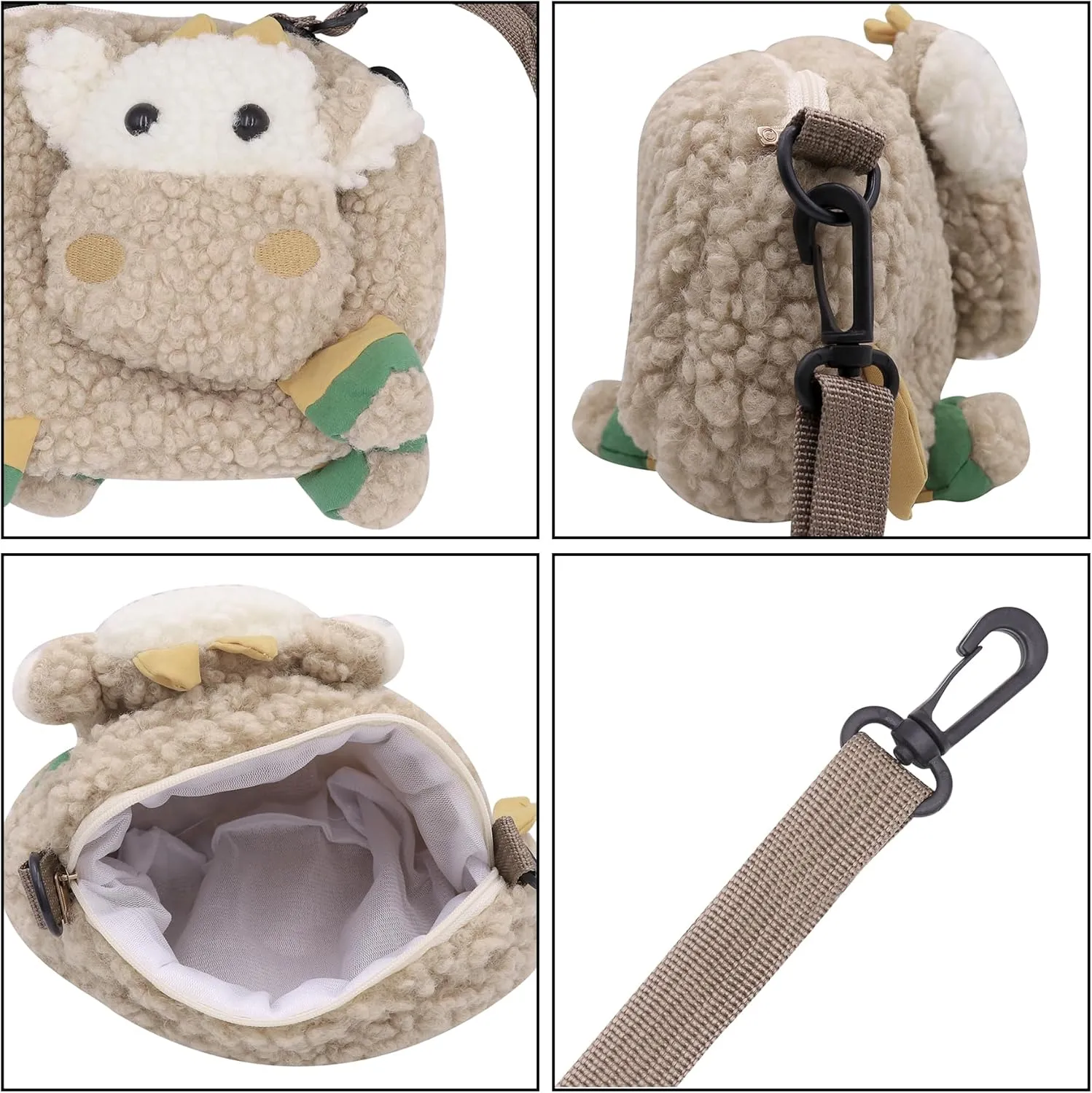 Cute Women Lady Plush Wallet Coin Purse Fuzzy Satchel Anime Shoulder Crossbody Bag Fluffy Tote Bag,Khaki Sheep