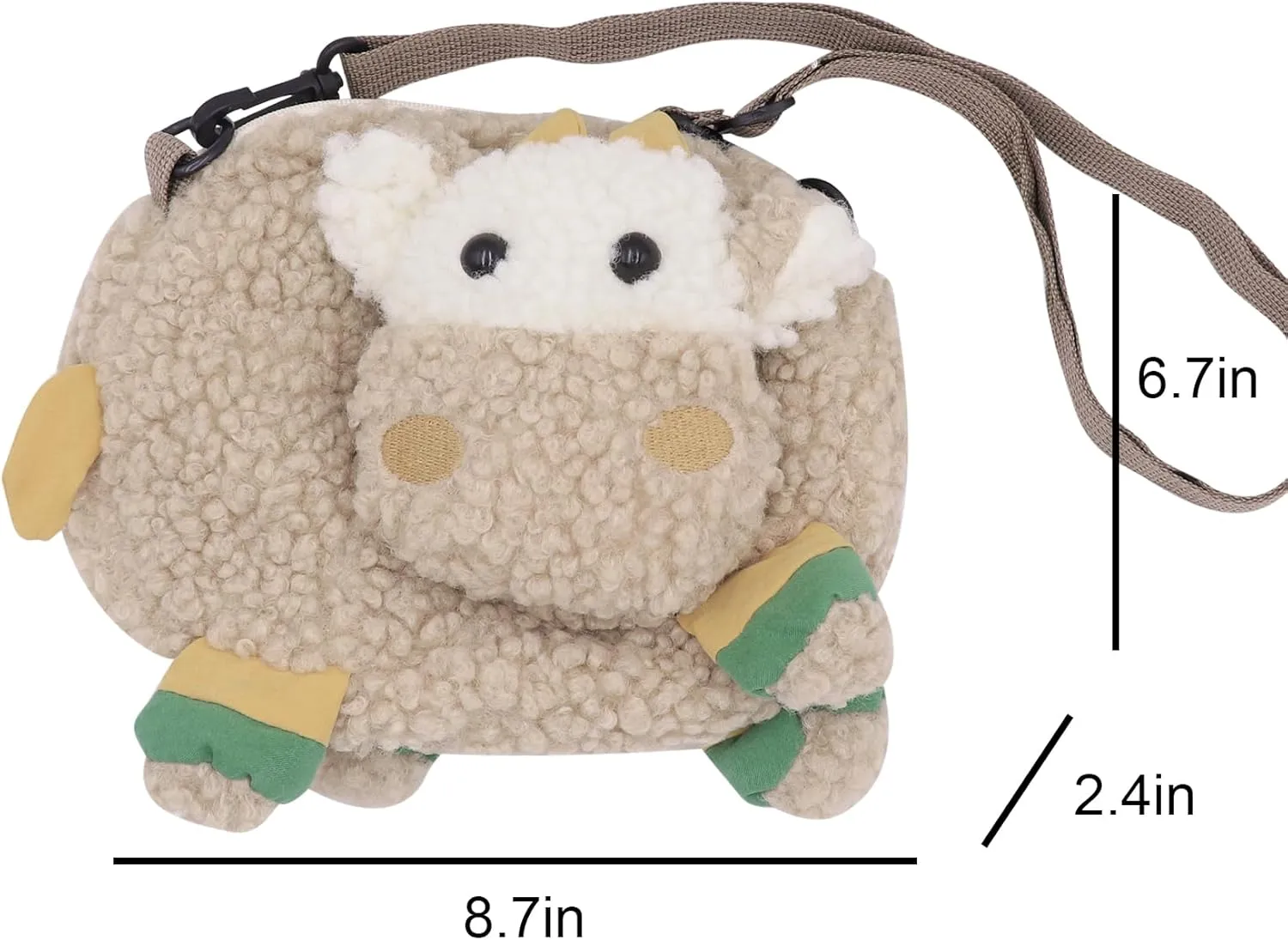 Cute Women Lady Plush Wallet Coin Purse Fuzzy Satchel Anime Shoulder Crossbody Bag Fluffy Tote Bag,Khaki Sheep