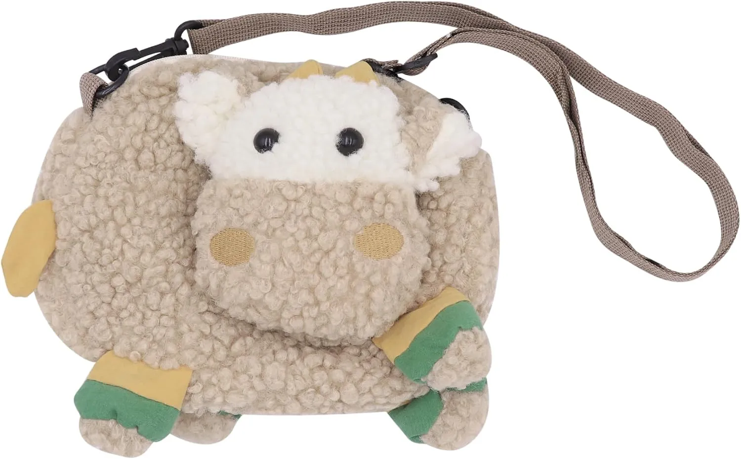 Cute Women Lady Plush Wallet Coin Purse Fuzzy Satchel Anime Shoulder Crossbody Bag Fluffy Tote Bag,Khaki Sheep