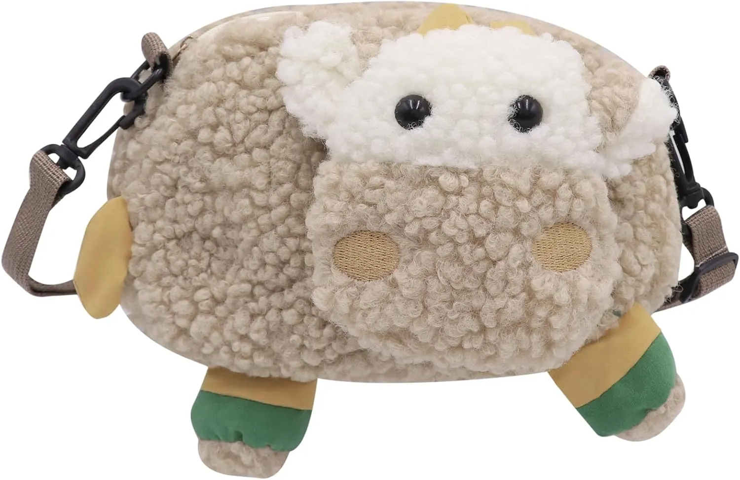 Cute Women Lady Plush Wallet Coin Purse Fuzzy Satchel Anime Shoulder Crossbody Bag Fluffy Tote Bag,Khaki Sheep