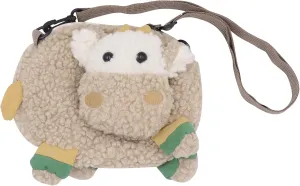 Cute Women Lady Plush Wallet Coin Purse Fuzzy Satchel Anime Shoulder Crossbody Bag Fluffy Tote Bag,Khaki Sheep