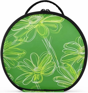 Daisy Neon Green Abstract Handdrawn Cosmetics Bag Vertical Free-Standing Portable Toiletry Bag For Women with adjustable dividers 11 IN