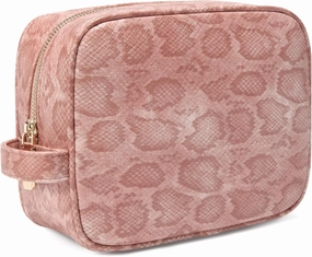 Daisy Rose Cosmetic Toiletry Bag | PU Vegan Leather Travel Bag - Pink Snake