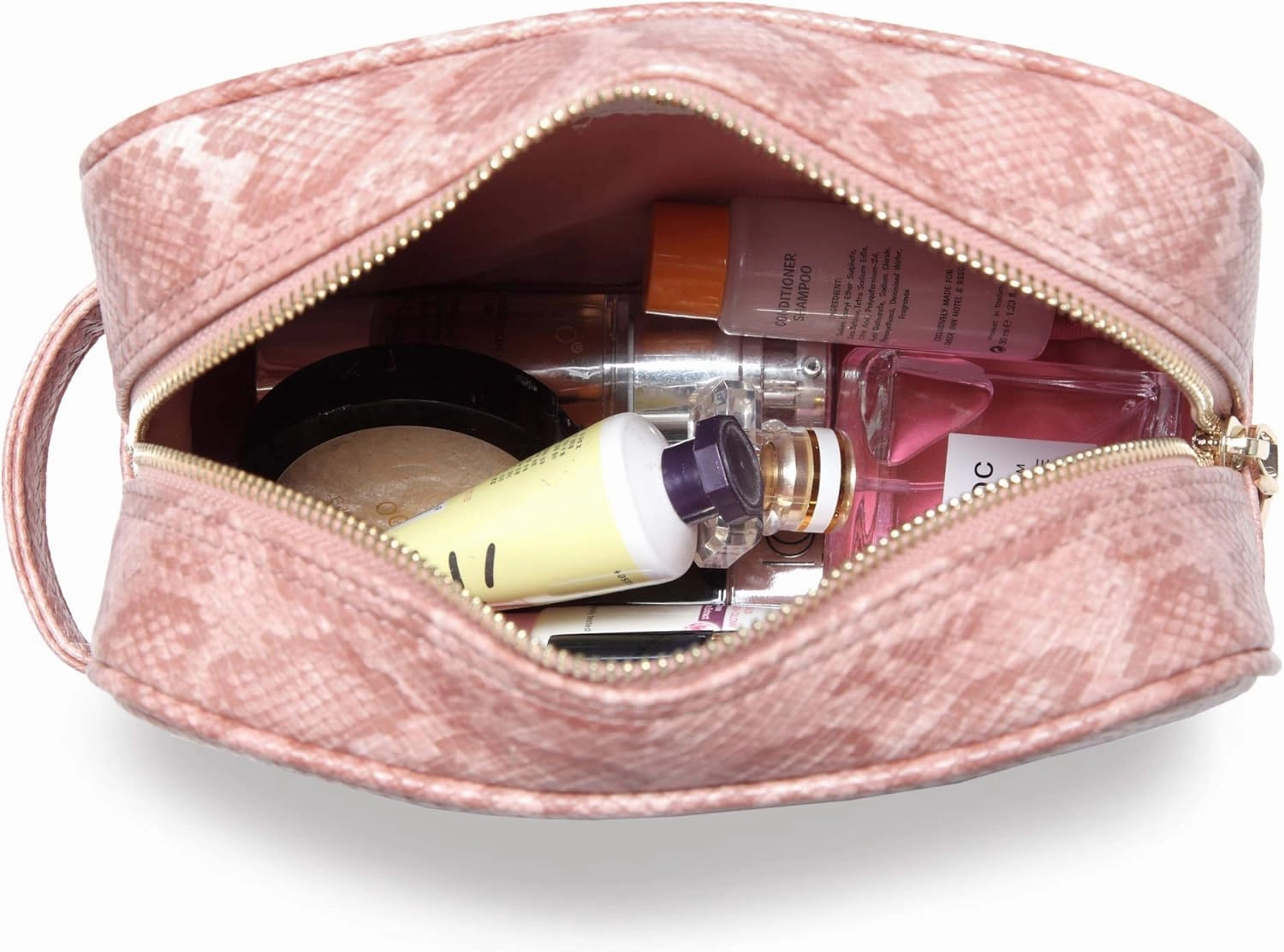 Daisy Rose Cosmetic Toiletry Bag | PU Vegan Leather Travel Bag - Pink Snake