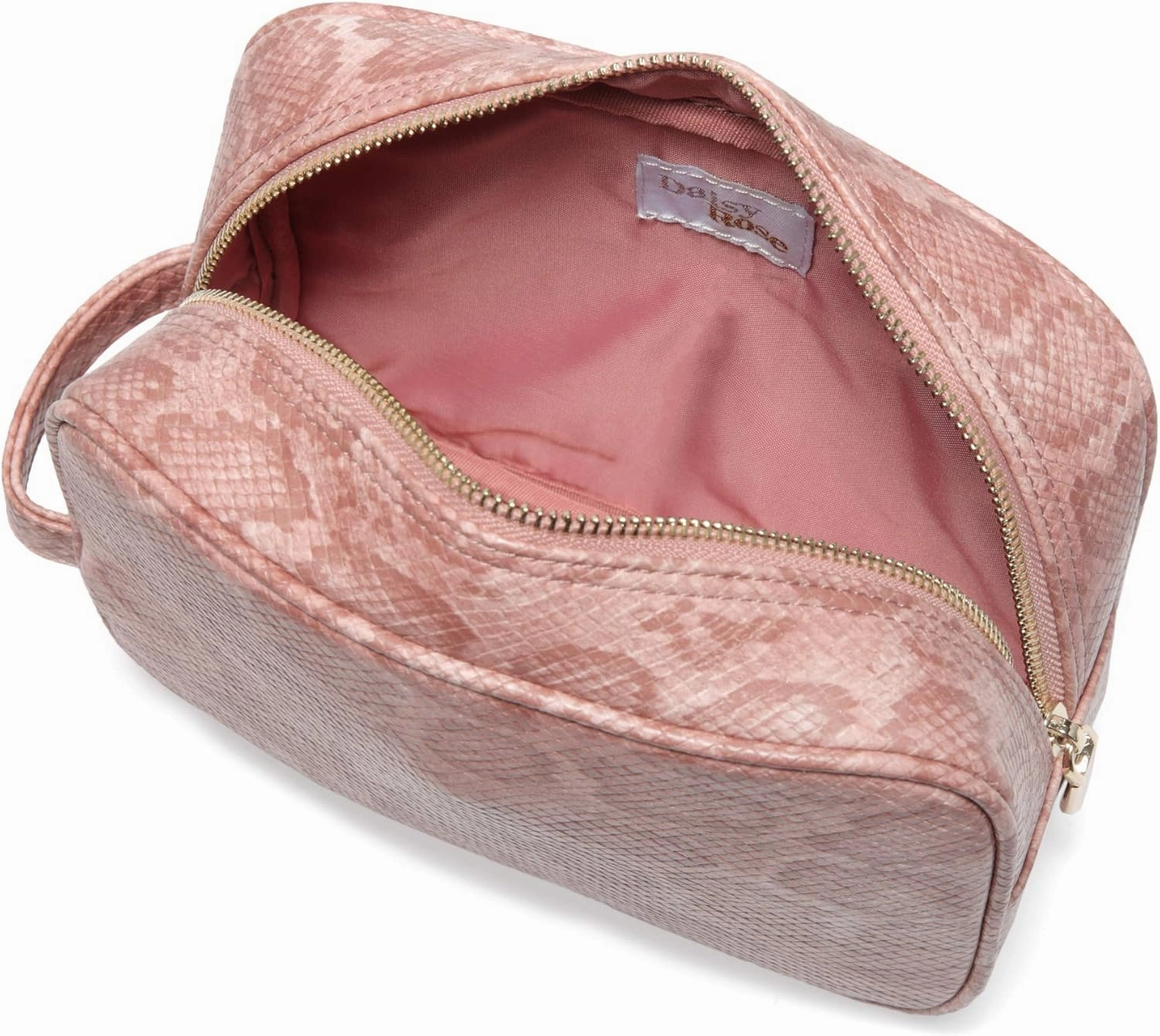 Daisy Rose Cosmetic Toiletry Bag | PU Vegan Leather Travel Bag - Pink Snake
