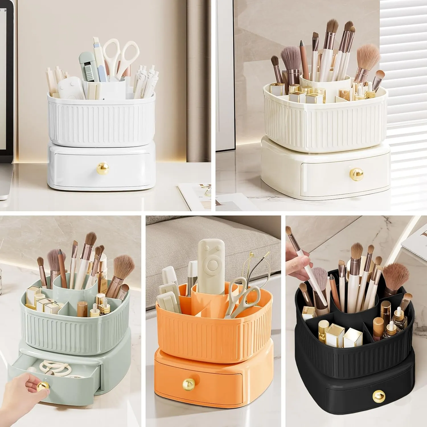 DASITON Stackable Makeup Organizer,Makeup Brush Holder With 360°Rotating Makeup Organizer Tray,Cosmetic Holder Shelf(Green)