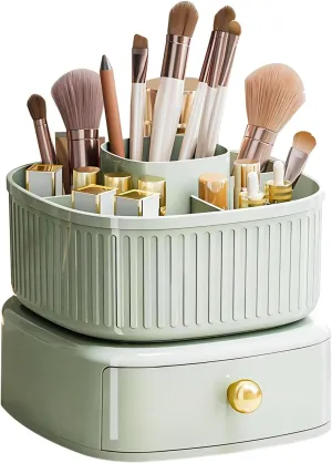 DASITON Stackable Makeup Organizer,Makeup Brush Holder With 360°Rotating Makeup Organizer Tray,Cosmetic Holder Shelf(Green)