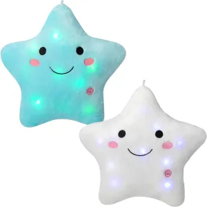 DearSun Set of 2pcs, 13'' Creative Twinkle Star Colorful Night Light Plush Pillows Light up Night Stuffed Toys Perfect for Birthday Christmas Holiday Valentines(Blue White)