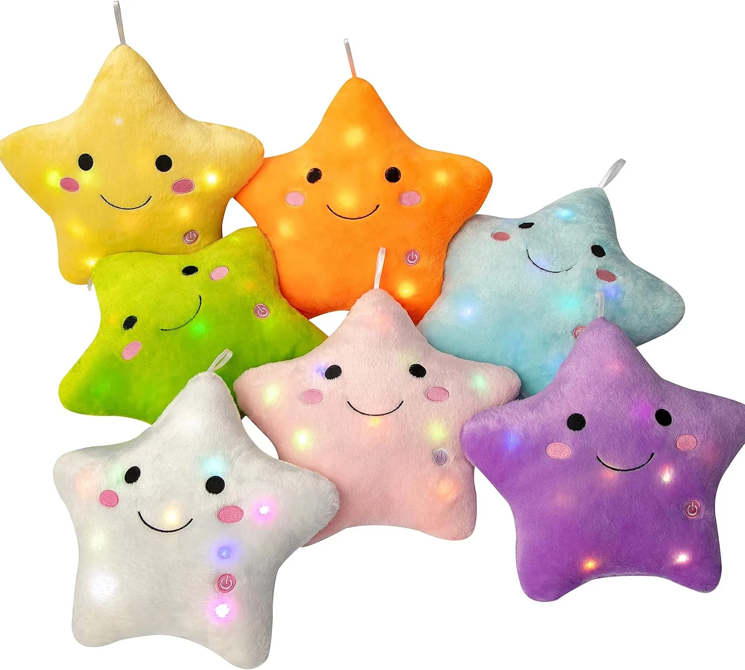DearSun Set of 2pcs, 13'' Creative Twinkle Star Colorful Night Light Plush Pillows Light up Night Stuffed Toys Perfect for Birthday Christmas Holiday Valentines(Blue White)