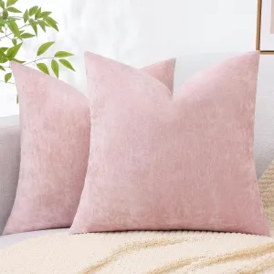 decorUhome Couch Throw Pillow Covers 18x18 Set of 2, Decorative Soft Neutral Chenille Solid Dyed Square Pillow Covers for Sofa Bed Living Room, Blush Pink