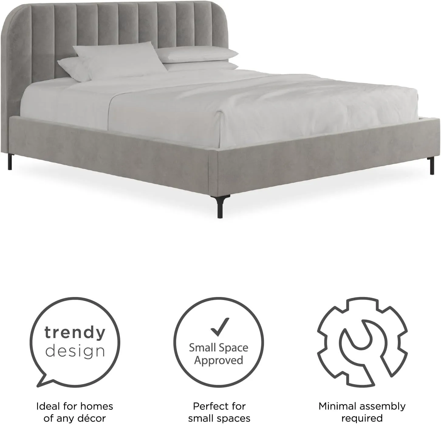 DHP Camilla Upholstered Platform Bed with Luxe Vertical Channel Tufted Headboard, No Box Spring Needed, King, Light Gray Velvet