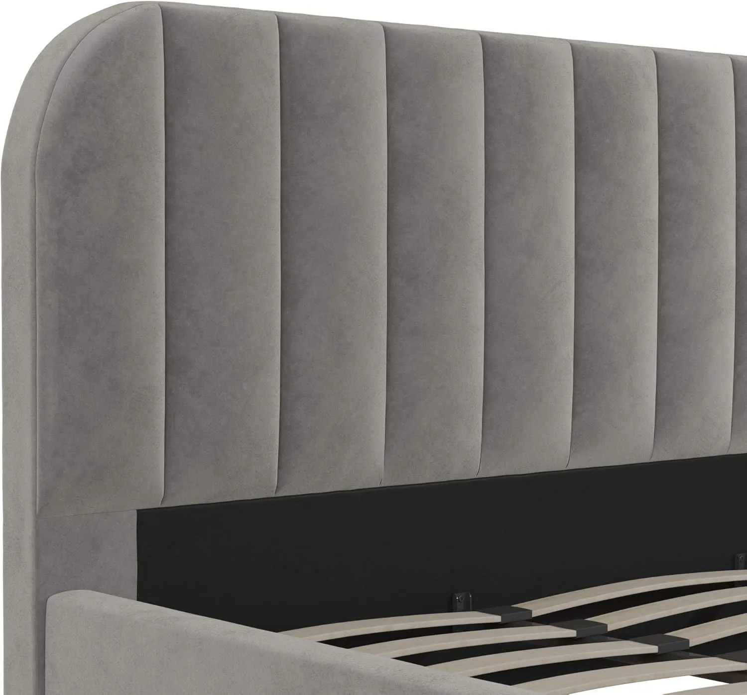DHP Camilla Upholstered Platform Bed with Luxe Vertical Channel Tufted Headboard, No Box Spring Needed, King, Light Gray Velvet