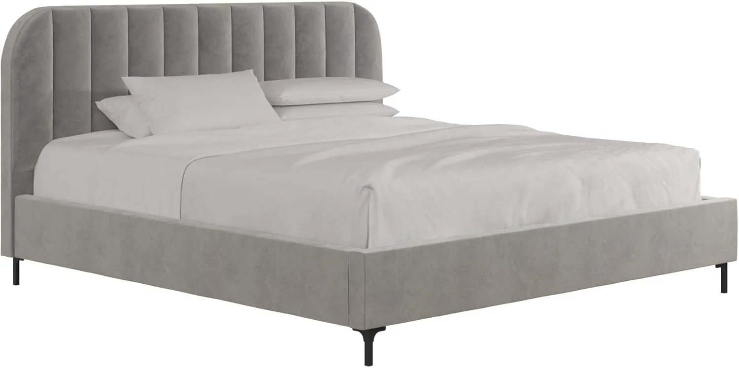 DHP Camilla Upholstered Platform Bed with Luxe Vertical Channel Tufted Headboard, No Box Spring Needed, King, Light Gray Velvet
