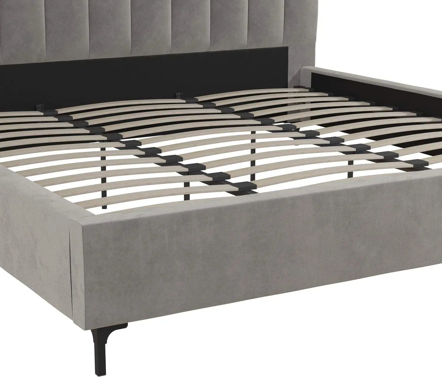 DHP Camilla Upholstered Platform Bed with Luxe Vertical Channel Tufted Headboard, No Box Spring Needed, King, Light Gray Velvet