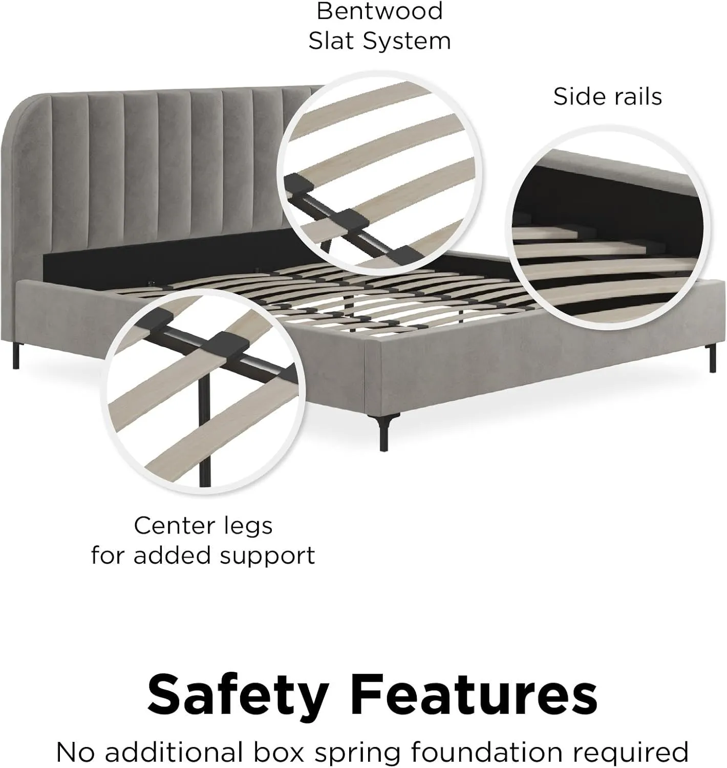 DHP Camilla Upholstered Platform Bed with Luxe Vertical Channel Tufted Headboard, No Box Spring Needed, King, Light Gray Velvet