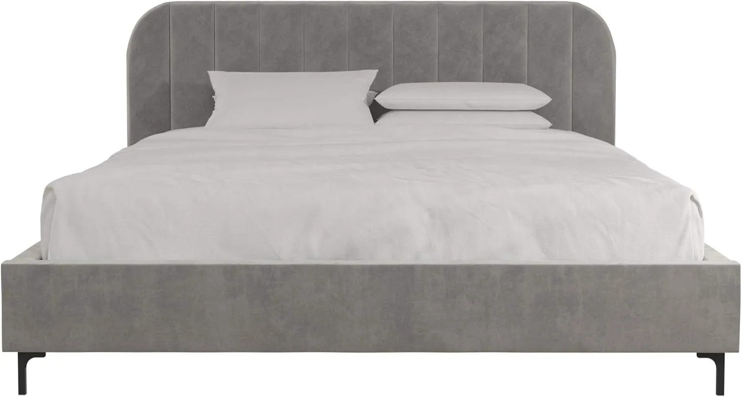 DHP Camilla Upholstered Platform Bed with Luxe Vertical Channel Tufted Headboard, No Box Spring Needed, King, Light Gray Velvet