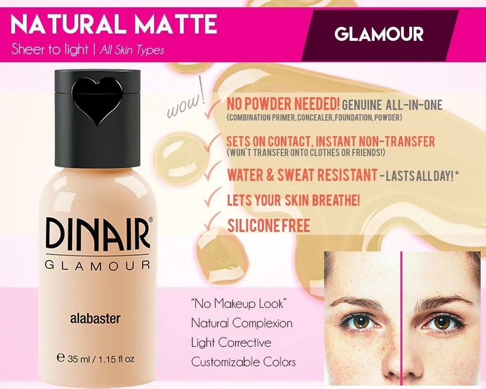 Dinair Airbrush Makeup Foundation | Dark Brown | GLAMOUR: Natural, Light coverage, Matte 1.15oz