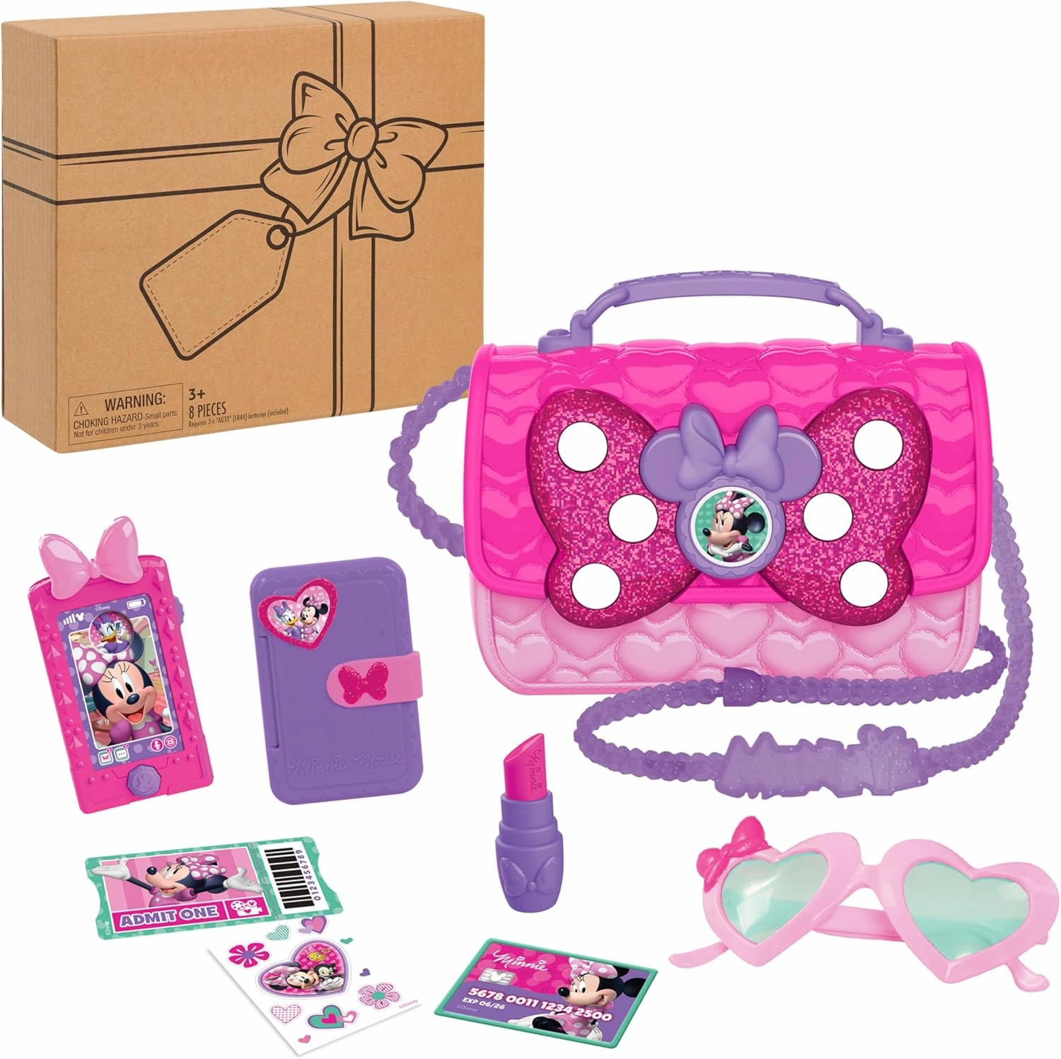 Disney Junior Minnie Mouse Bowfabulous Bag Set, 7-pieces, Dress Up and Pretend Play, Kids Toys for Ages 3 Up by Just Play
