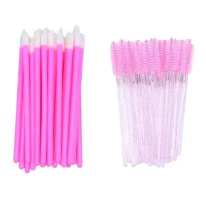 Disposable Lip Brushes Eyelash Mascara Wands 2 In 1 Bundle Sale Lipstick Cotton Swab Lipgloss Brush Makeup Tools Applicators(100pcs bright pink)