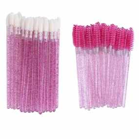Disposable Lip Brushes Eyelash Mascara Wands 2 In 1 Bundle Sale Lipstick Cotton Swab Lipgloss Brush Makeup Tools Applicators(100pcs hot pink)