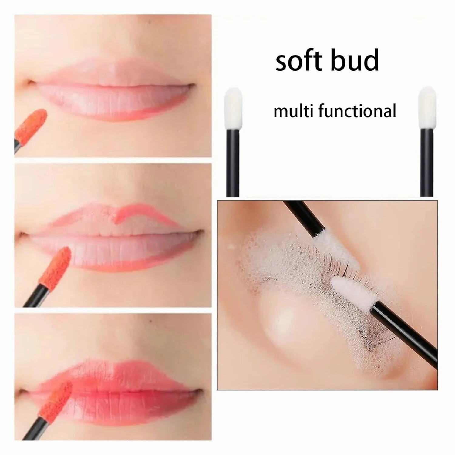 Disposable Lip Brushes Eyelash Mascara Wands 2 In 1 Bundle Sale Lipstick Cotton Swab Lipgloss Brush Makeup Tools Applicators(100pcs hot pink)