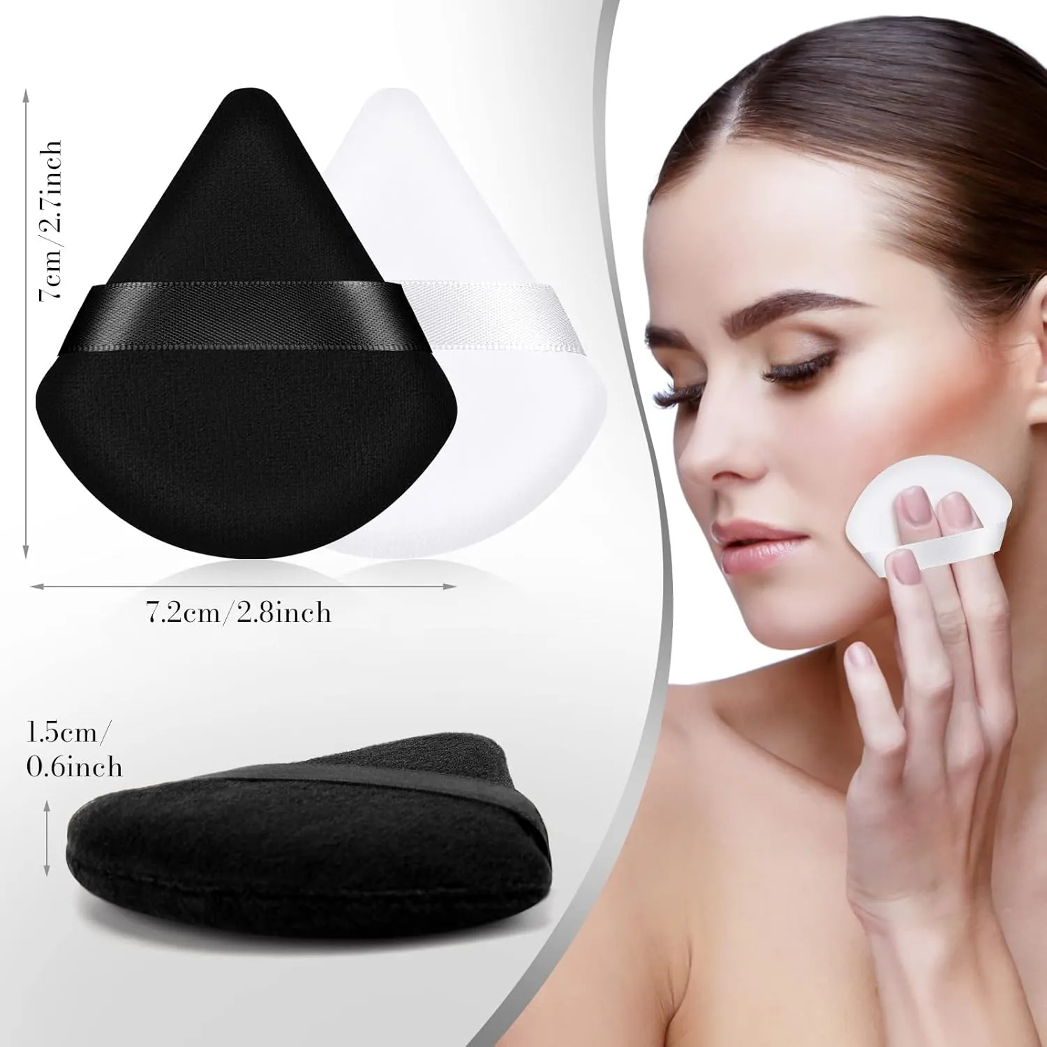 DUAIU Triangle Powder Puffs for Face Powder, Velvet Setting Powder Sponge Makeup Puff with Strap, Reusable Wet Dry Dual-use Face Makeup Sponge Beauty Blender (12pcs, Black White)