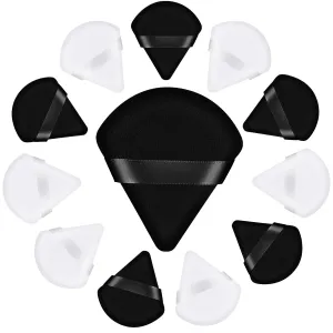 DUAIU Triangle Powder Puffs for Face Powder, Velvet Setting Powder Sponge Makeup Puff with Strap, Reusable Wet Dry Dual-use Face Makeup Sponge Beauty Blender (12pcs, Black White)