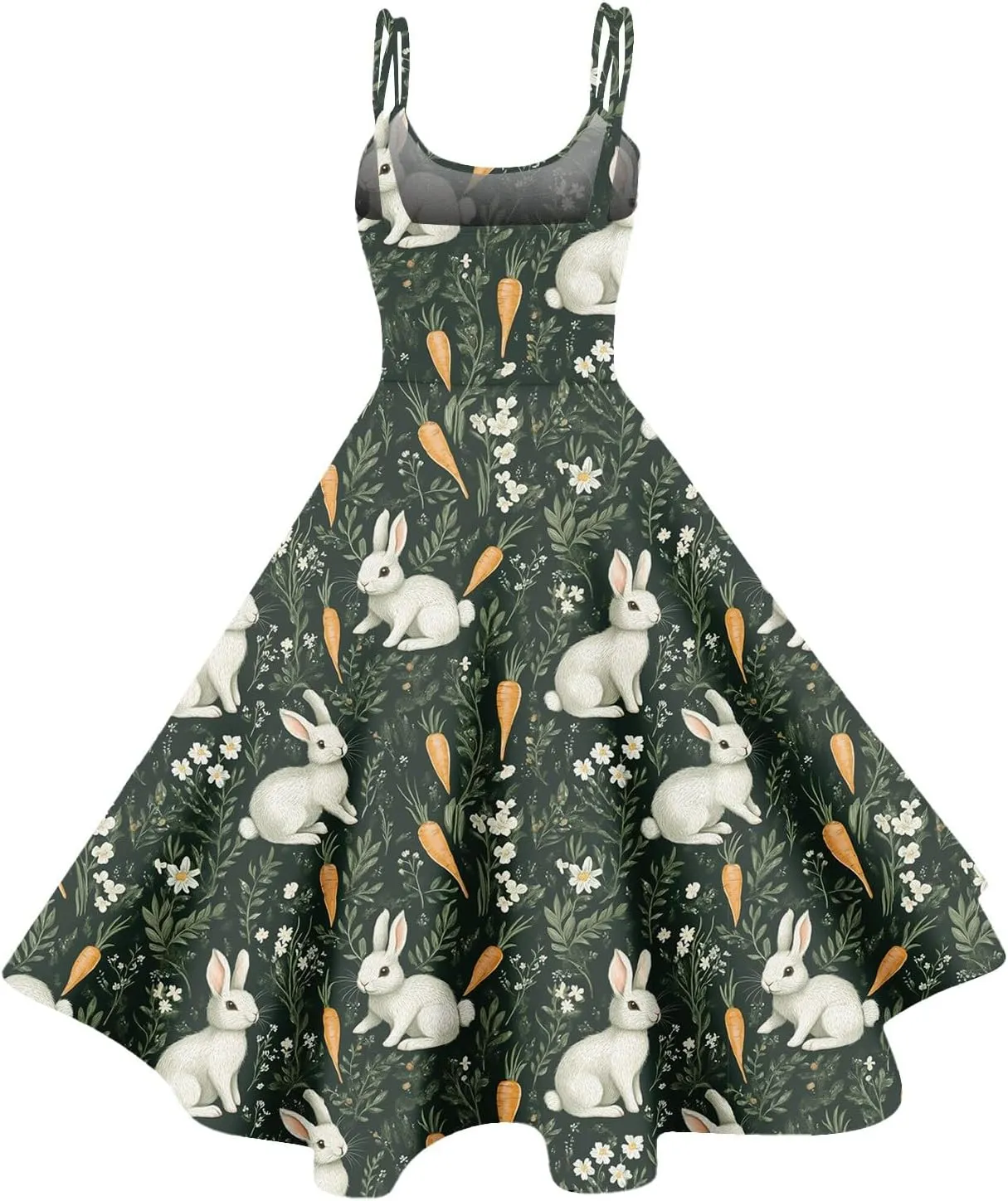Easter Dresses for Women Vintage Spaghetti Strap Punk Aline Swing Dress Bunny Printed Knee Length Tea Party Dress