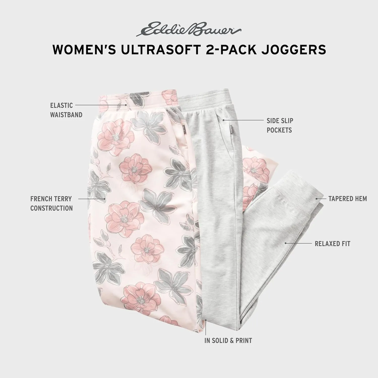 Eddie Bauer Women's Pajama Bottoms - 2 Pack Ultra-Soft Sleep and Lounge Jogger Pants for Women (S-2XL)