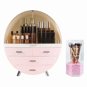 Elegant Dustproof Makeup Storage Organizer Box, Waterproof Large Cosmetics Organizer Storage with Drawers Skincare Cosmetic Display Cases for Countertop Bathroom Dresser Dedroom