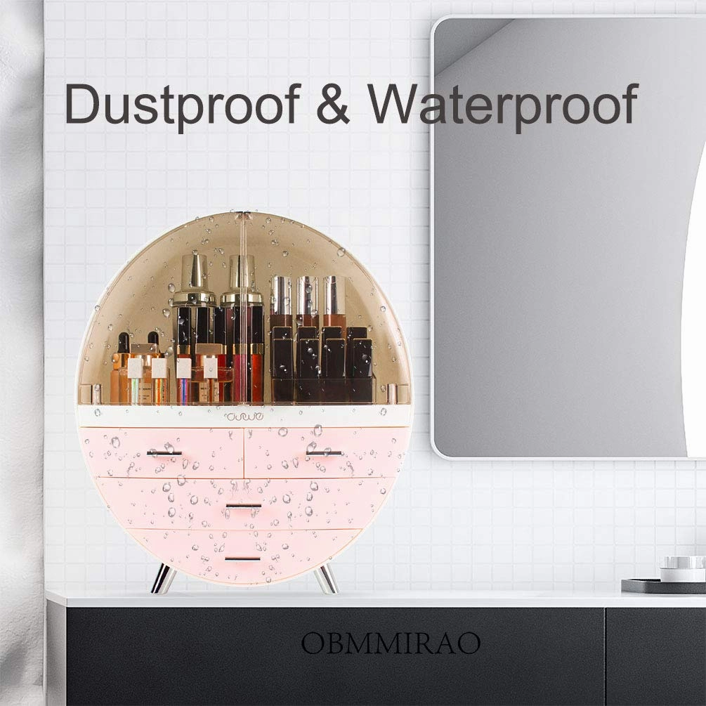Elegant Dustproof Makeup Storage Organizer Box, Waterproof Large Cosmetics Organizer Storage with Drawers Skincare Cosmetic Display Cases for Countertop Bathroom Dresser Dedroom