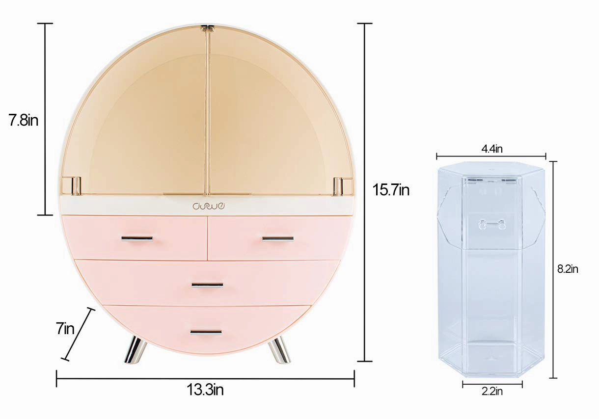 Elegant Dustproof Makeup Storage Organizer Box, Waterproof Large Cosmetics Organizer Storage with Drawers Skincare Cosmetic Display Cases for Countertop Bathroom Dresser Dedroom
