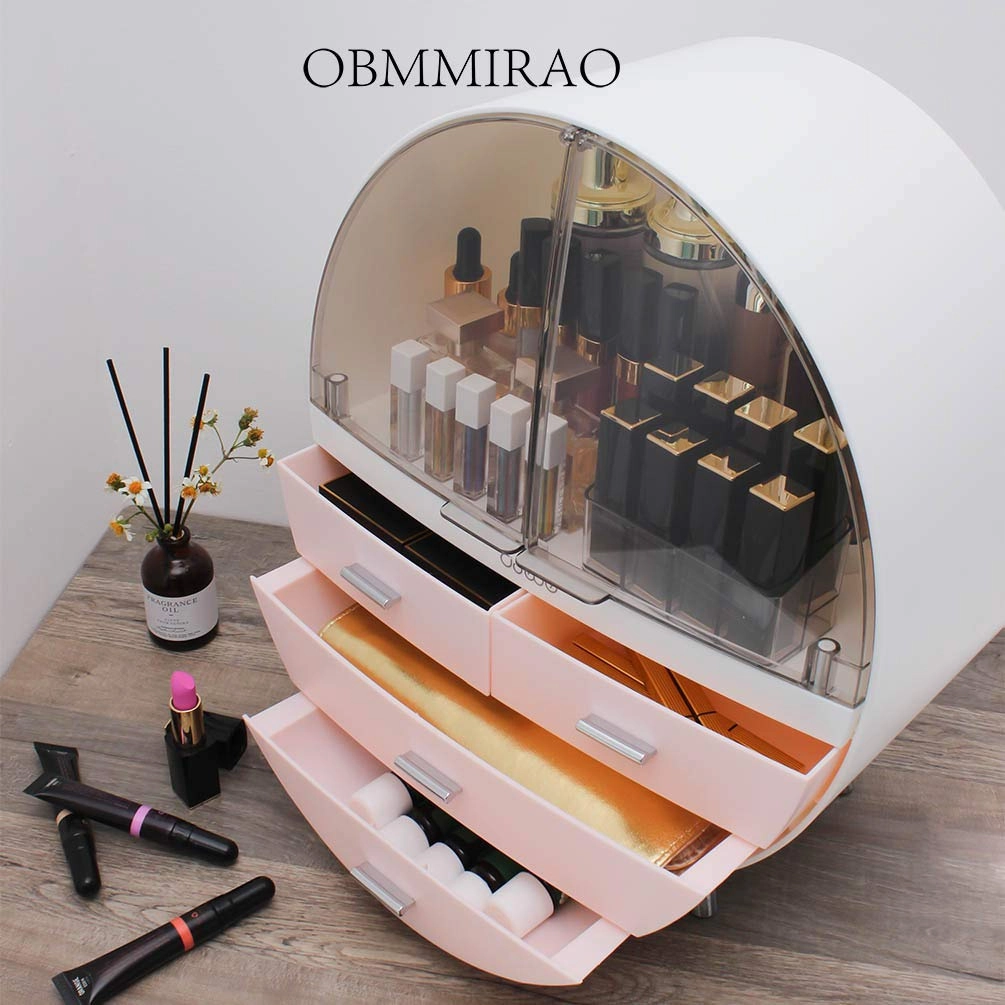 Elegant Dustproof Makeup Storage Organizer Box, Waterproof Large Cosmetics Organizer Storage with Drawers Skincare Cosmetic Display Cases for Countertop Bathroom Dresser Dedroom