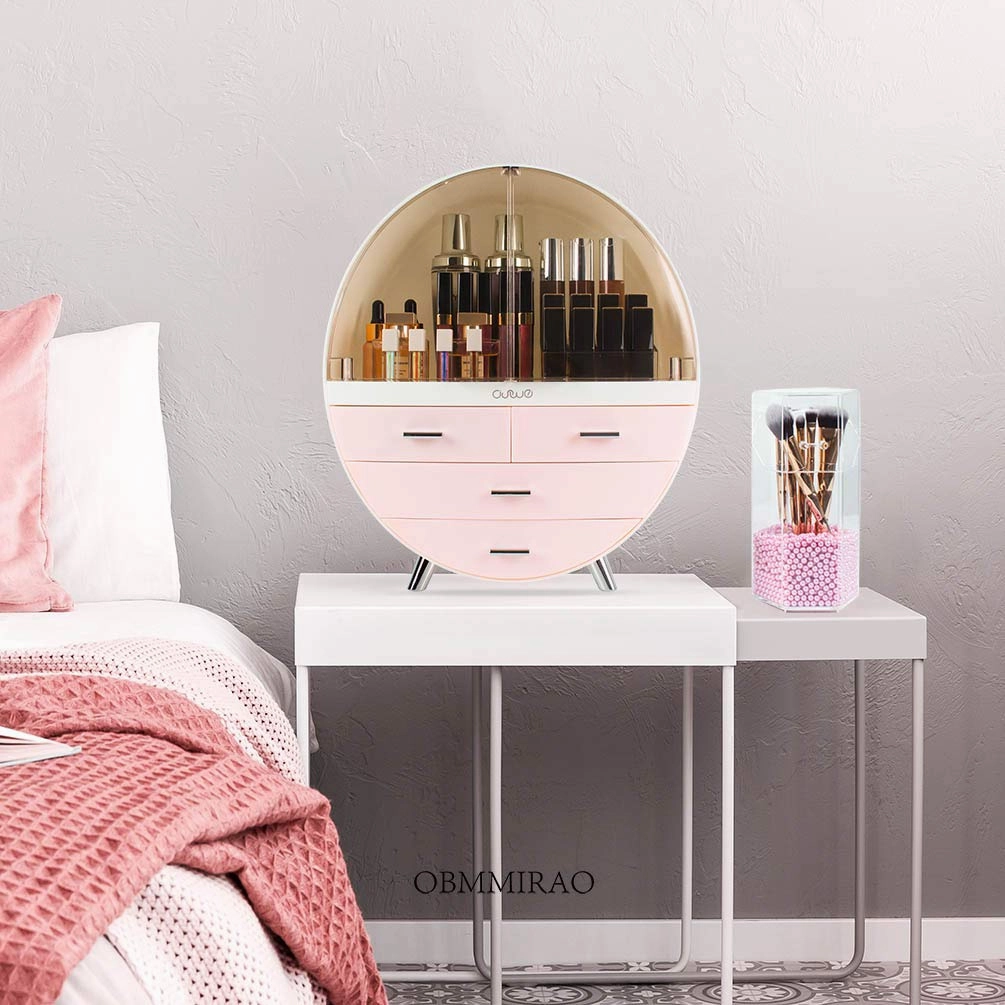 Elegant Dustproof Makeup Storage Organizer Box, Waterproof Large Cosmetics Organizer Storage with Drawers Skincare Cosmetic Display Cases for Countertop Bathroom Dresser Dedroom
